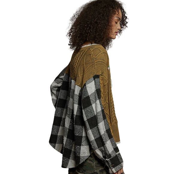 NWT POL Women’s Boho Mixed Media Plaid Embroidered Sweater Cardigan - Picture 2 of 3